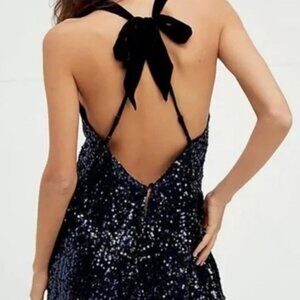 Free People Sequin Sparkle and Shine Tie Back Romper